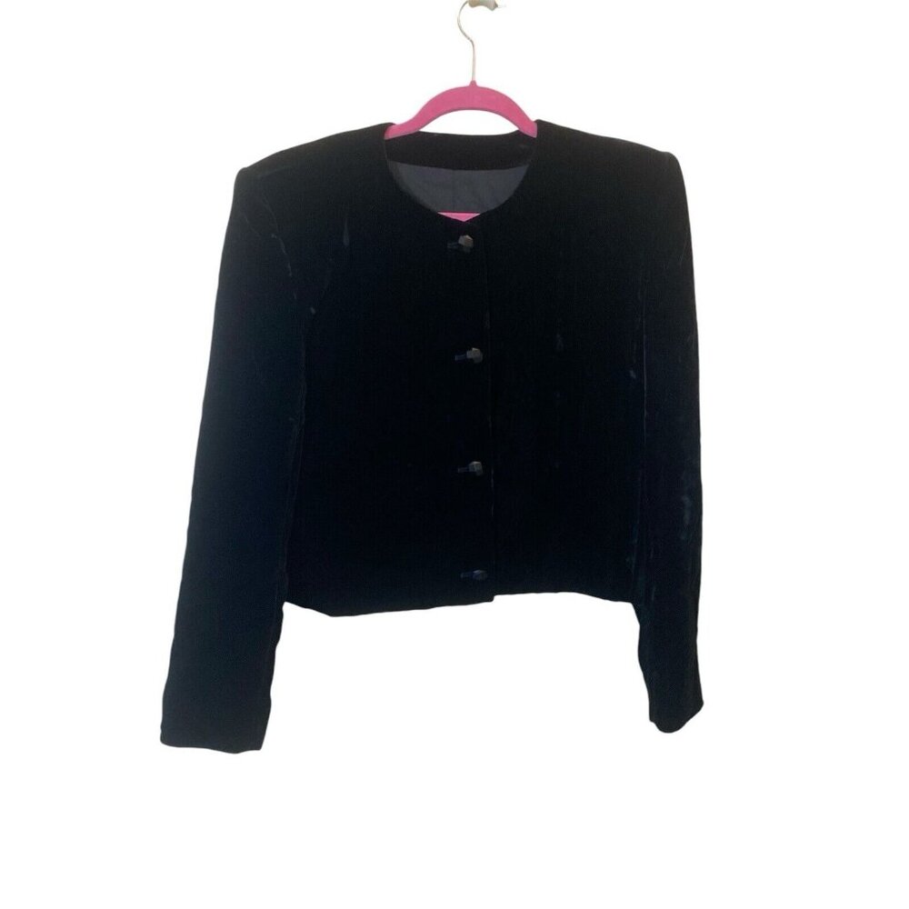 Sung Sport Alfred Womens Black Velvet Cropped Blazer M Lined No Sz Tag Goth 80s